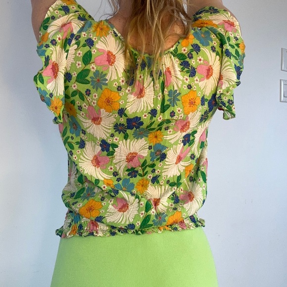 Gorgeous Rose+Olive green floral sheer blouse size XS - Picture 3 of 6